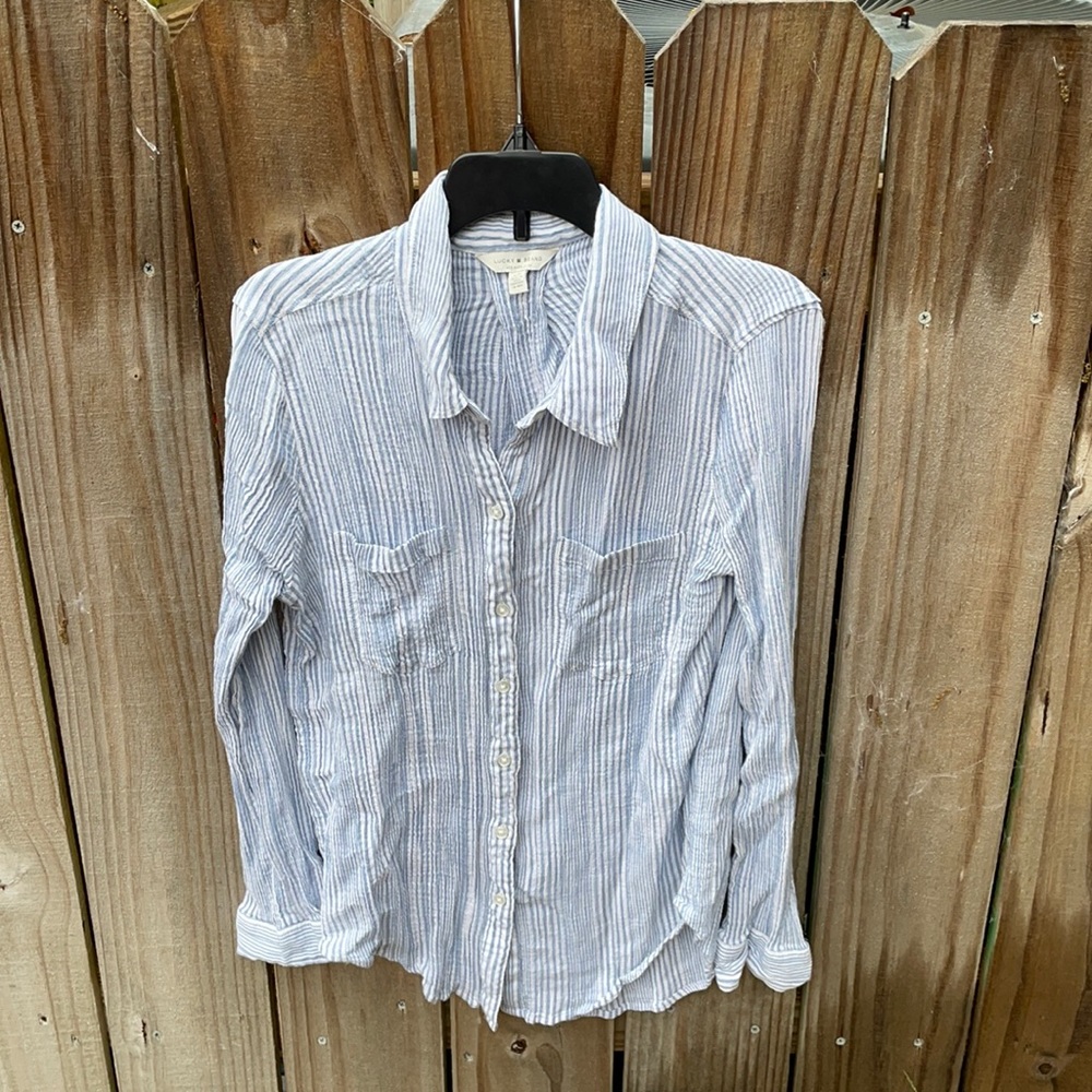 Lucky Brand Blue and White Striped Oxford Seersucker Bright Oversized Shirt